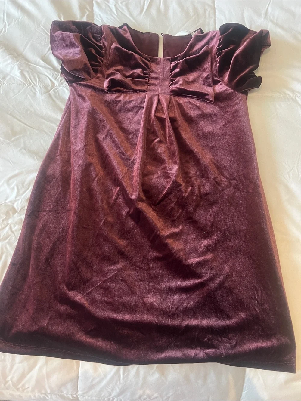 H&M Burgundy Velvet Ruffle-Shoulder Kids Dress